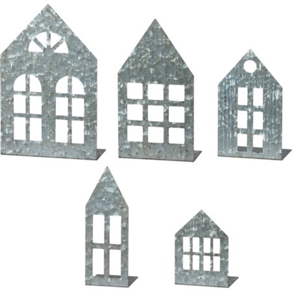 Set of 5 Metal Stand-Up Houses